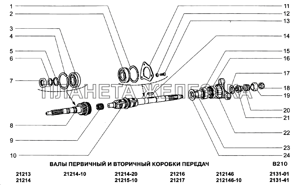 Валы первичный и вторичный коробки передач ВАЗ-21213-214i